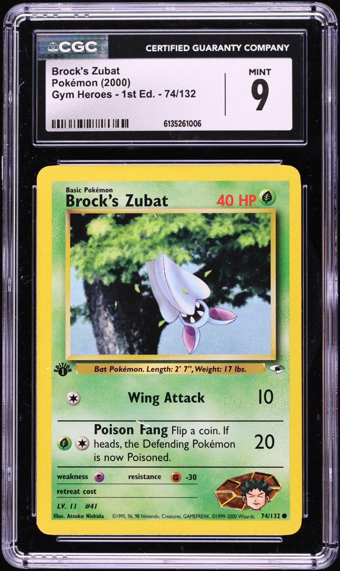 2000 Pokemon Gym Heroes 1st Edition Brock's Zubat #74 CGC 9 MINT
