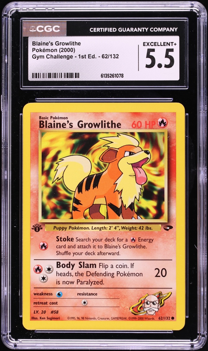 2000 Pokemon Gym Challenge 1st Edition Blaine's Growlithe #62 CGC 5.5 EX+