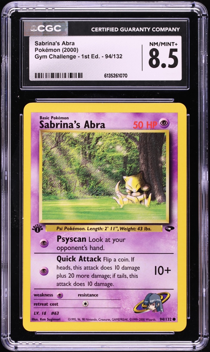 2000 Pokemon Gym Challenge 1st Edition Sabrina's Abra #94 CGC 8.5 NM-MT+