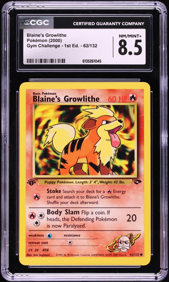 2000 Pokemon Gym Challenge 1st Edition Blaine's Growlithe #62 CGC 8.5 NM-MT+