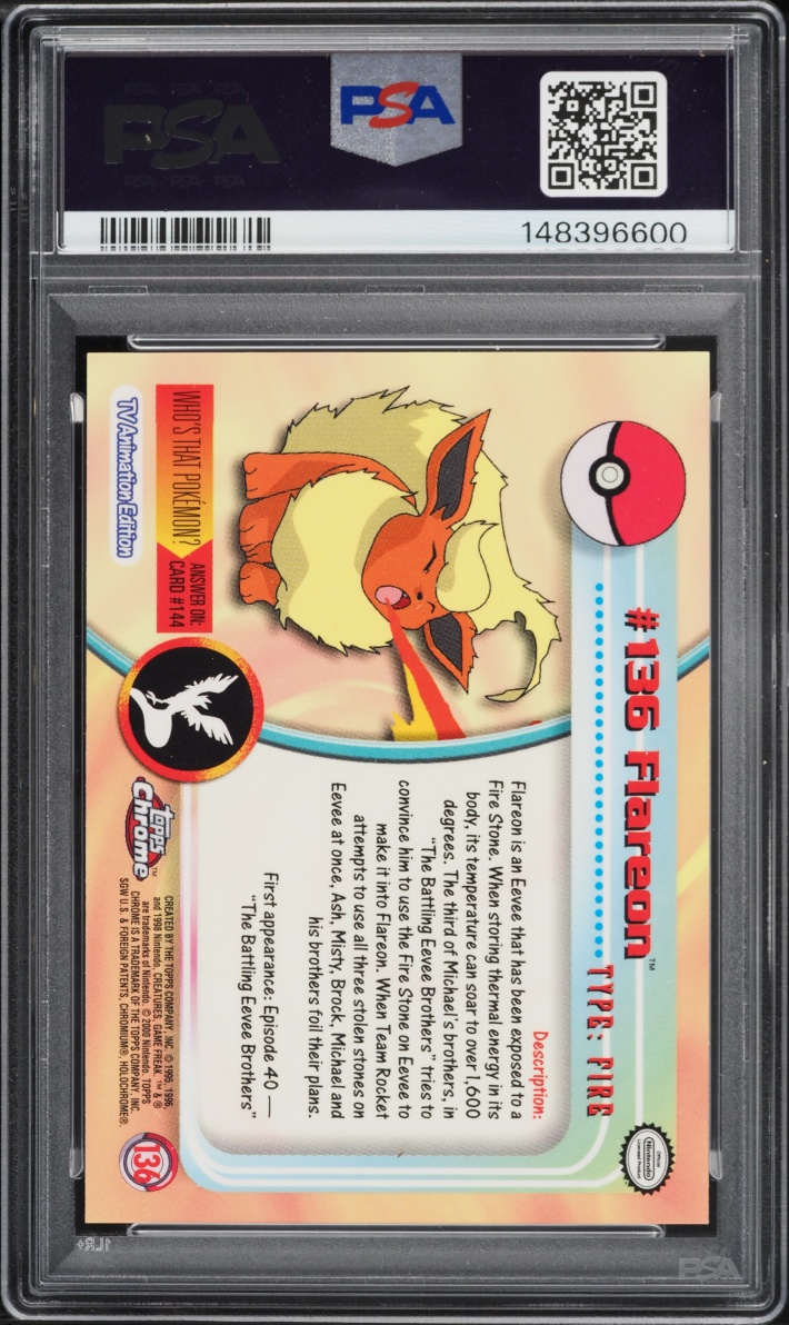2000 Topps Chrome Pokemon TV Series 2 Flareon #136 PSA 9 MINT