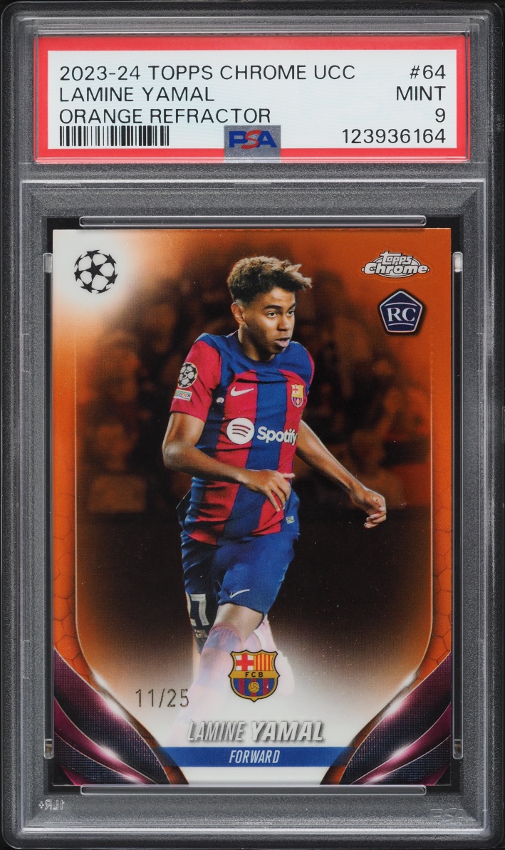 2023 Topps Chrome UEFA Orange Refractor Lamine Yamal ROOKIE /25 #64 PSA 9 MINT