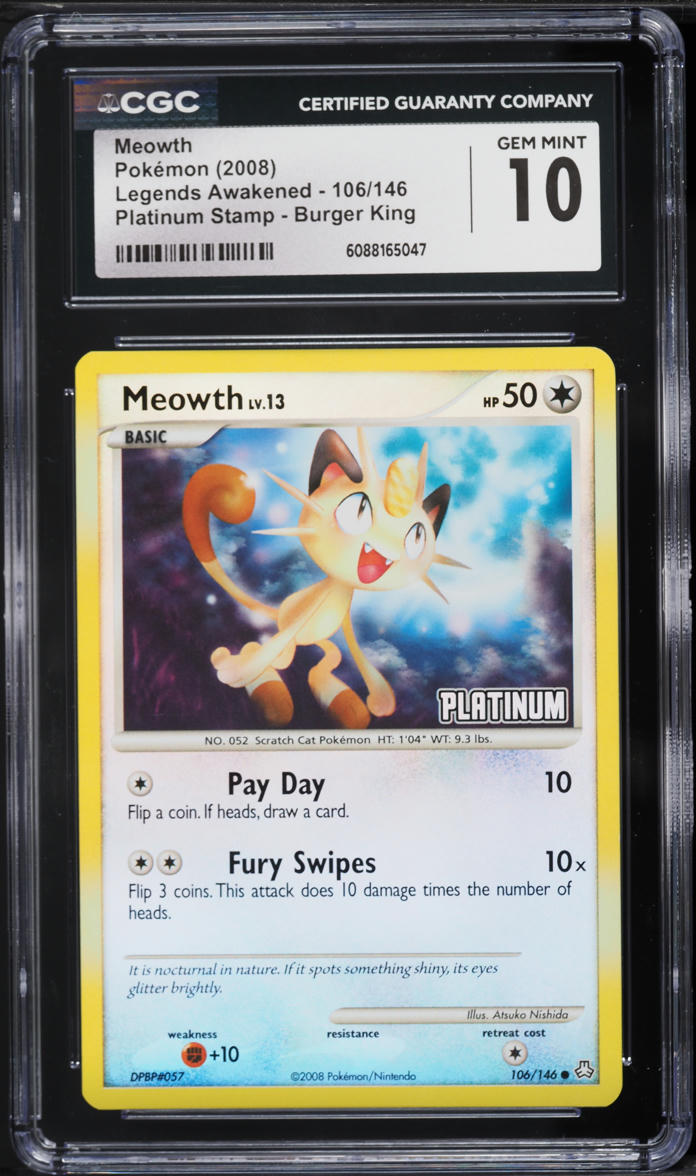 2008 Pokemon DP Legends Awakened Platinum Stamp Burger King Meowth #106 CGC 10 GEM MINT