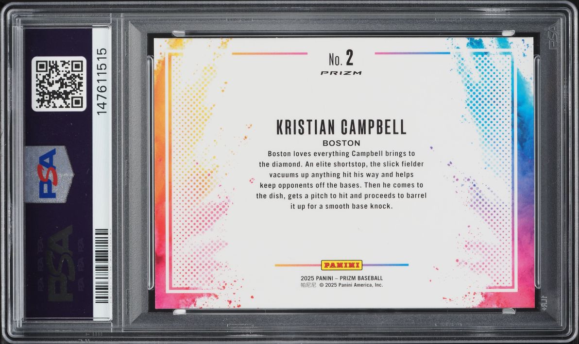 2025 Panini Prizm Color Blast Kristian Campbell ROOKIE #2 PSA 10 GEM MINT