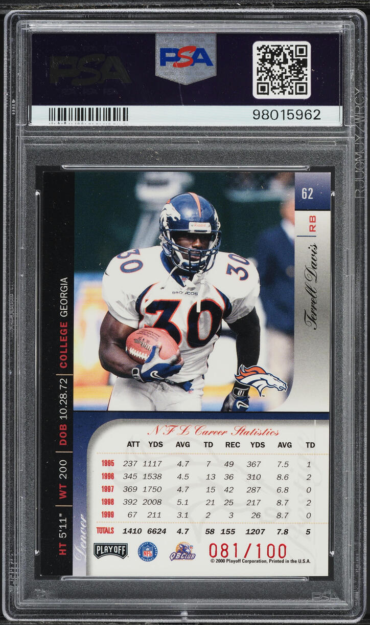 2000 Playoff Prestige Spectrum Red Terrell Davis /100 #62 PSA 9 MINT