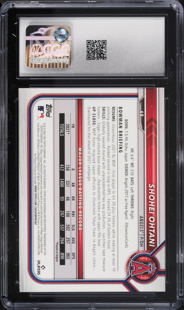2022 Bowman Shohei Ohtani #68 CGC 10 GEM MINT