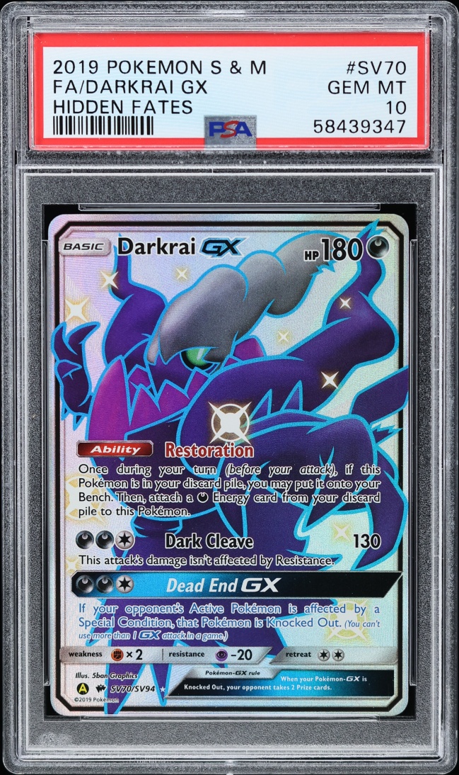 2019 Pokemon Sun & Moon Hidden Fates Full Art Darkrai GX #SV70 PSA 10 GEM MINT