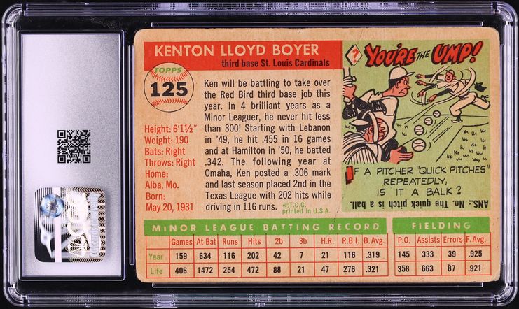 1955 Topps Ken Boyer ROOKIE #125 CGC 1.5 FR