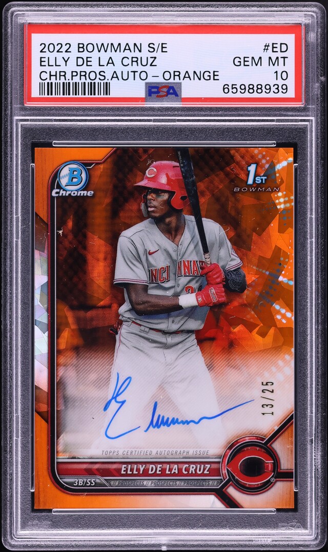 2022 Bowman Chrome Sapphire Orange Elly De La Cruz PROSPECT AUTO /25 #BSPA-ED PSA 10 GEM MINT