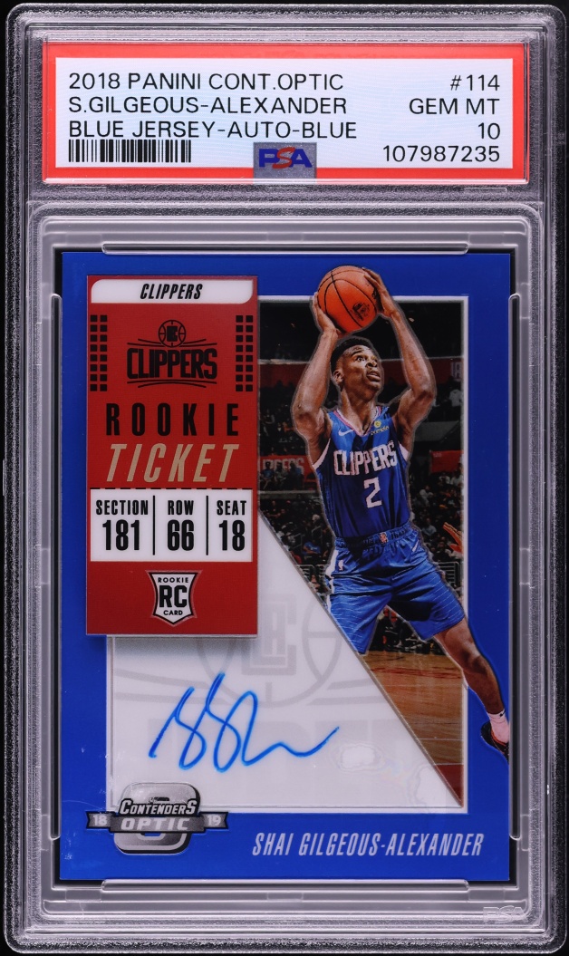 2018 Panini Contenders Optic Blue Prizm Shai Gilgeous-Alexander ROOKIE AUTO /99 #114 PSA 10 GEM