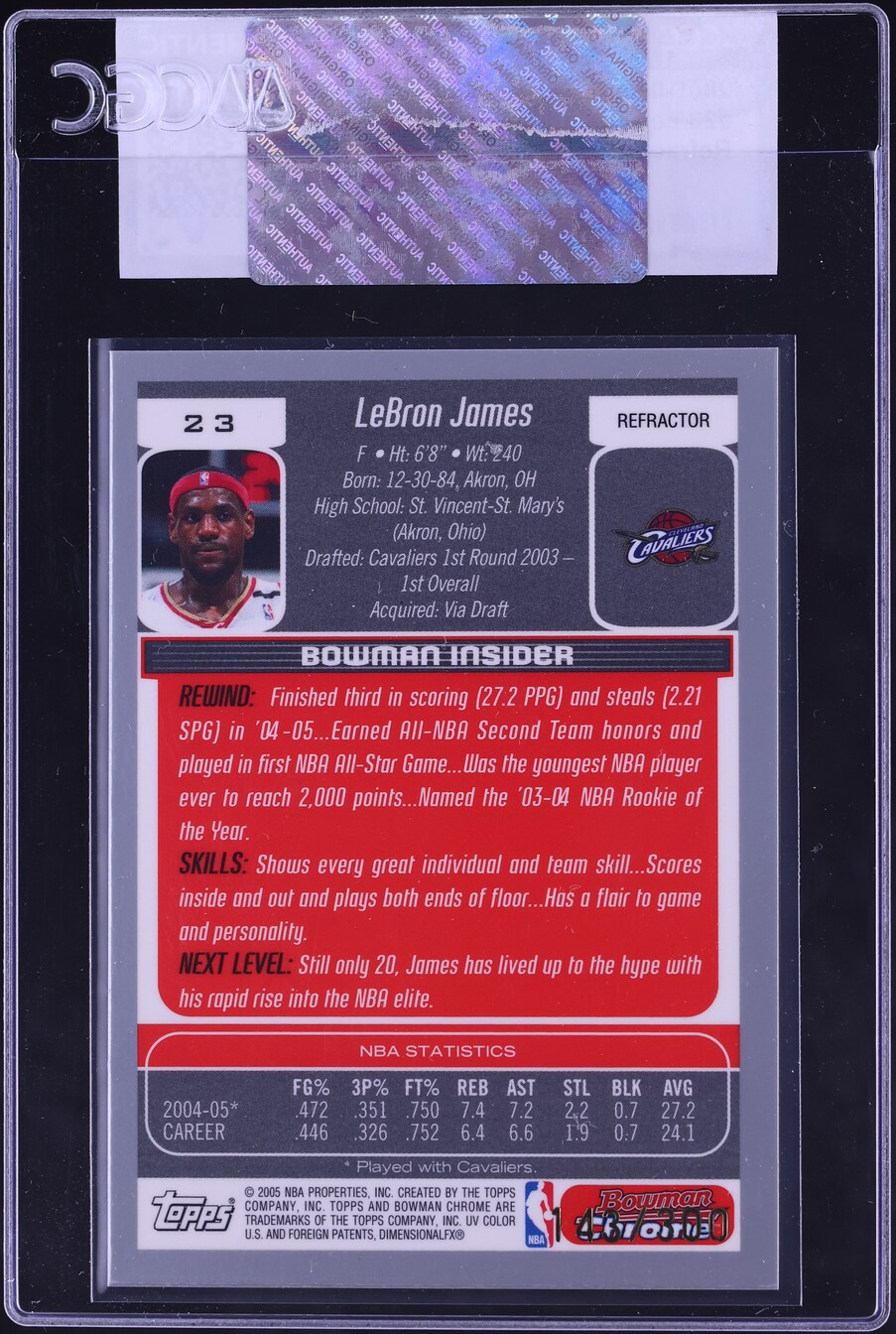 2005 Bowman Chrome Refractor LeBron James /300 #23 CGC AUTH