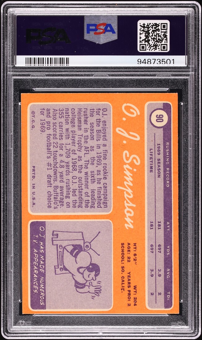 1970 Topps Football O.J. Simpson ROOKIE #90 PSA 5.5 EX+