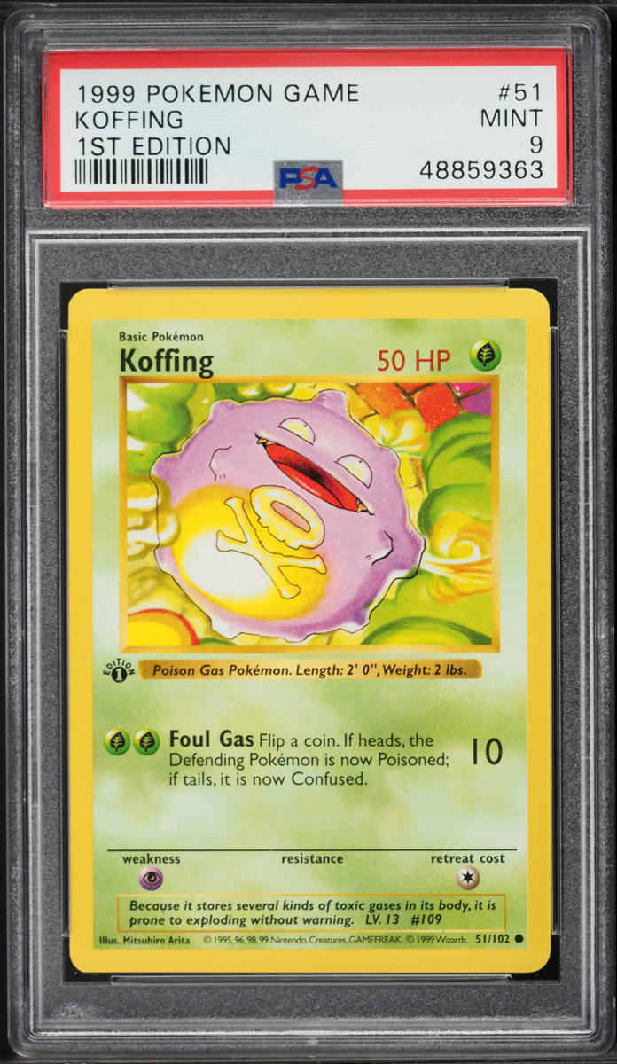 1999 Pokemon Base Set Shadowless 1st Edition Koffing #51 PSA 9 MINT
