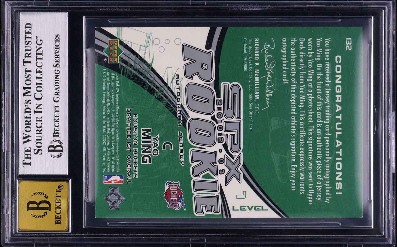 2002 SPx Basketball Yao Ming ROOKIE PATCH AUTO /999 #132 BGS 9 MINT