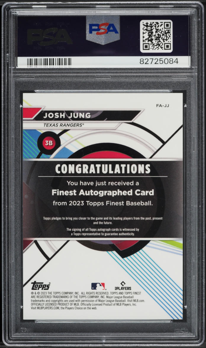 2023 Finest Josh Jung ROOKIE AUTO DNA 10 #JJ PSA 10 GEM MINT