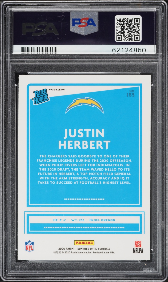 2020 Donruss Optic Holo Prizm Justin Herbert ROOKIE #153 PSA 10 GEM MINT