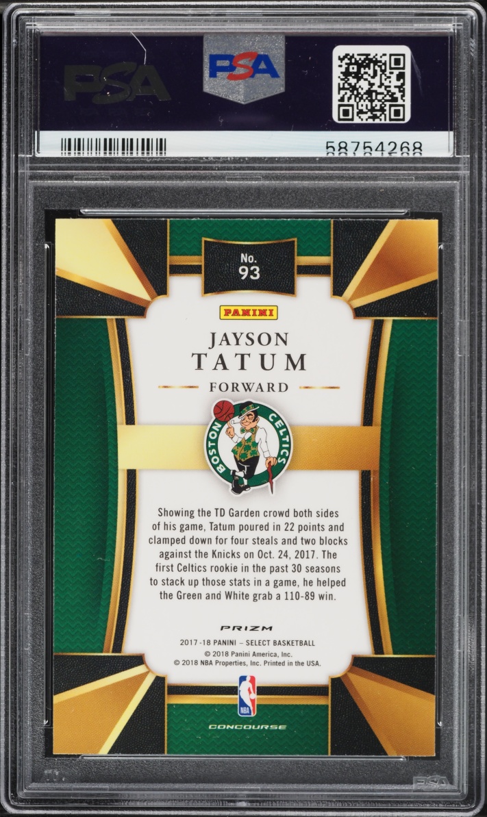 2017 Select Concourse Silver Prizm Jayson Tatum ROOKIE #93 PSA 10 GEM MINT