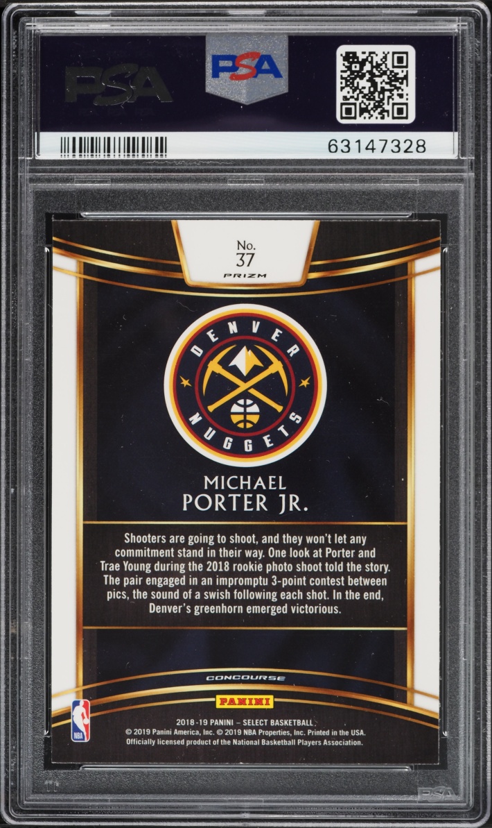 2018 Select Concourse Zebra Prizm Michael Porter Jr. ROOKIE #37 PSA 9 MINT