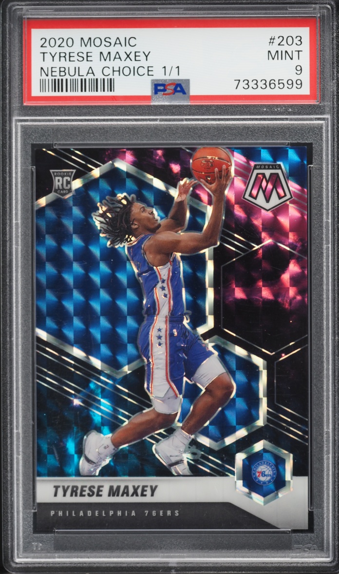 2020 Panini Mosaic Nebula Choice Tyrese Maxey ROOKIE 1/1 #203 PSA 9 MINT