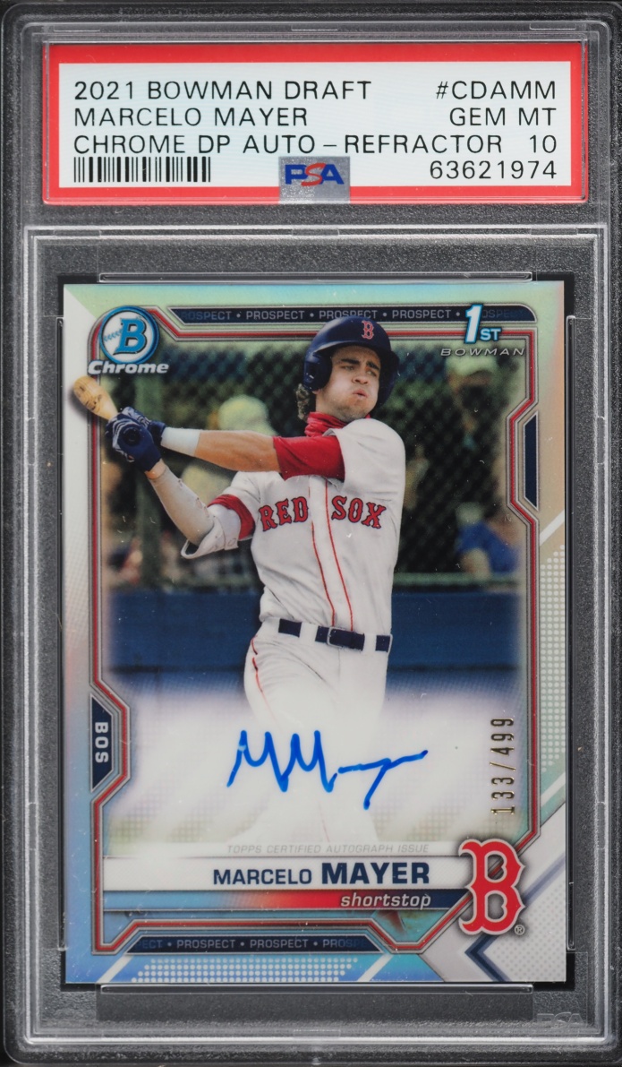 2021 Bowman Chrome Draft Picks Refractor Marcelo Mayer PROSPECT AUTO /499 #CDA-MM PSA 10 GEM