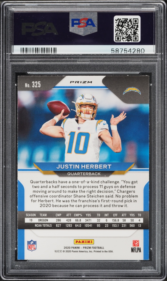 2020 Panini Prizm Silver Justin Herbert ROOKIE #325 PSA 9 MINT