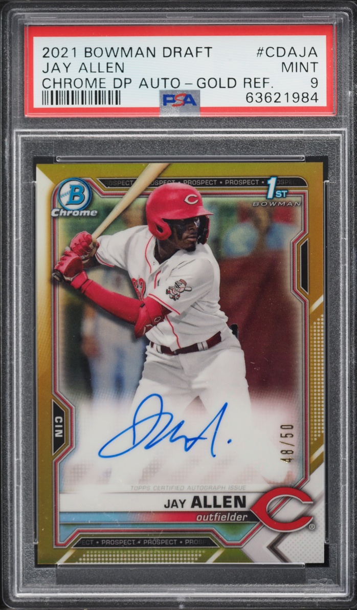 2021 Bowman Chrome Draft Pick Gold Refractor Jay Allen PROSPECT AUTO /50 #CDA-JA PSA 9 MINT