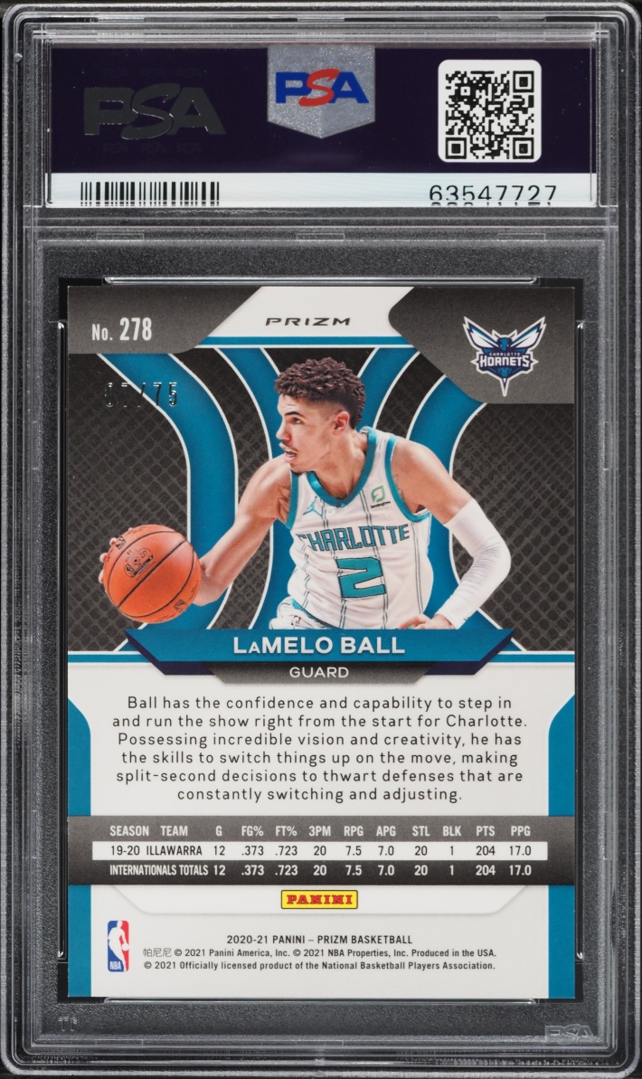 2020 Panini Prizm Fast Break Purple LaMelo Ball ROOKIE /75 #278 PSA 10 GEM MINT