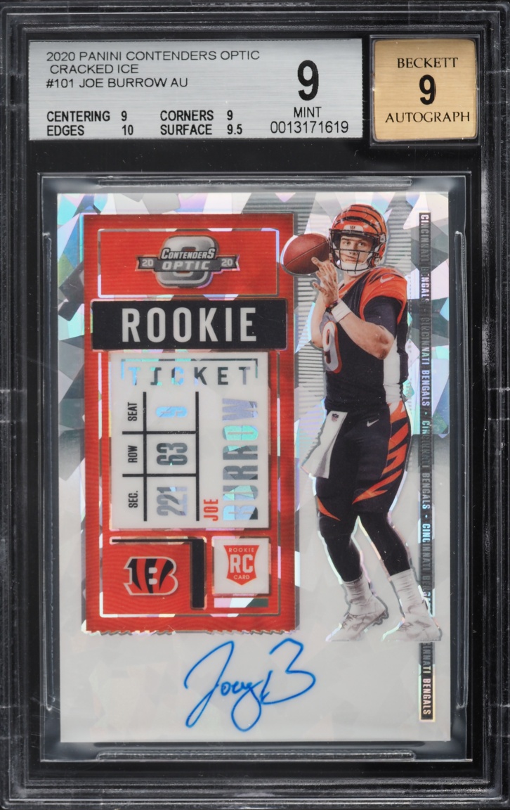 2020 Panini Contenders Optic Cracked Ice Prizm Joe Burrow ROOKIE AUTO /22 #101 BGS 9 MINT