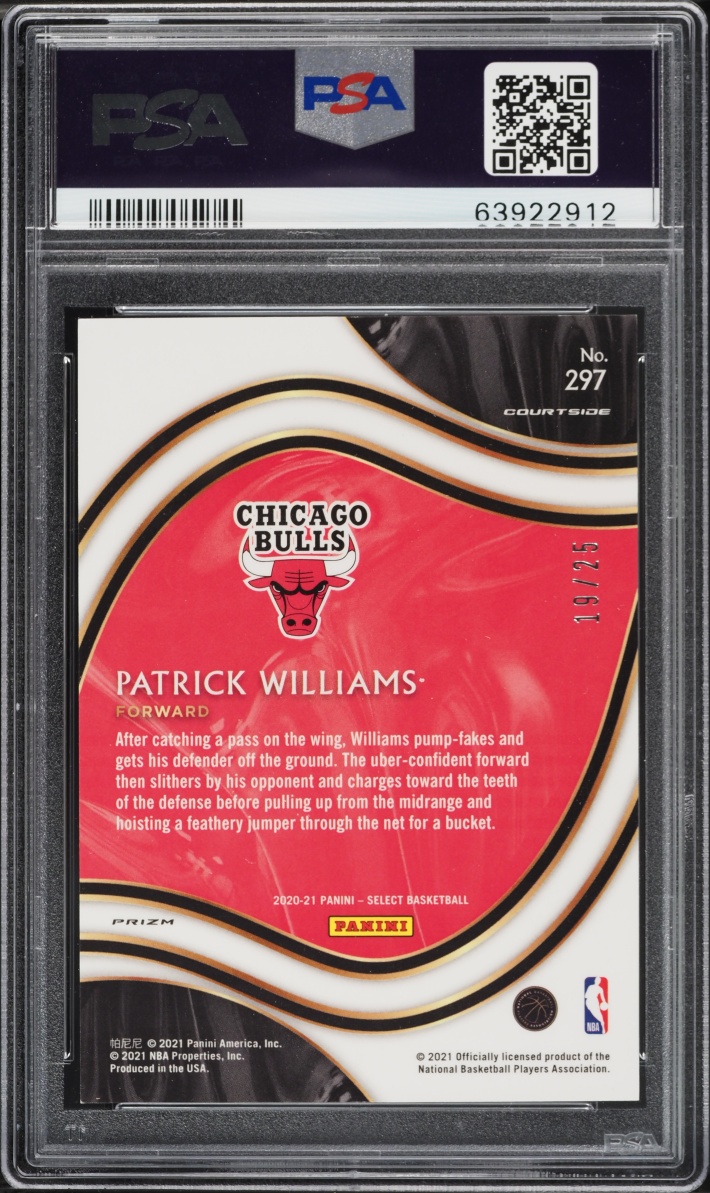 2020 Select Courtside Tie-Dye Prizm Patrick Williams ROOKIE /25 #297 PSA 9 MINT