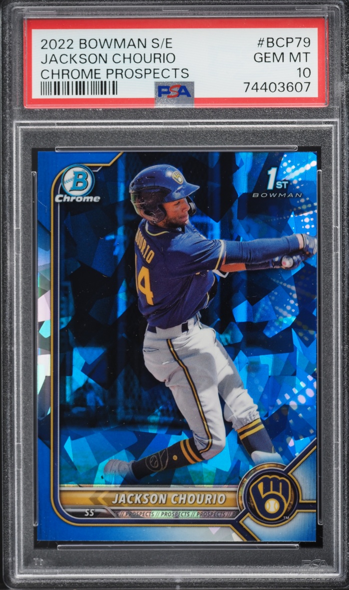 2022 Bowman Chrome Sapphire Jackson Chourio PROSPECT #BCP-79 PSA 10 GEM MINT