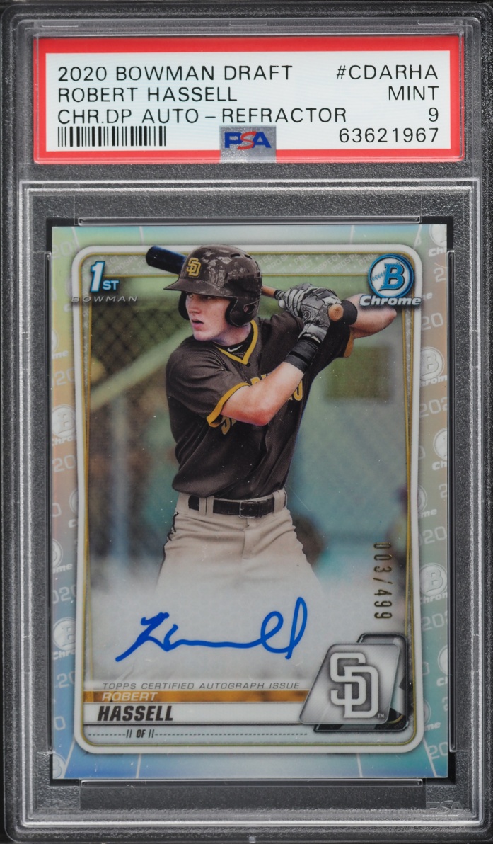 2020 Bowman Chrome Refractor Robert Hassell PROSPECT AUTO /499 #CDA-RHA PSA 9 MINT