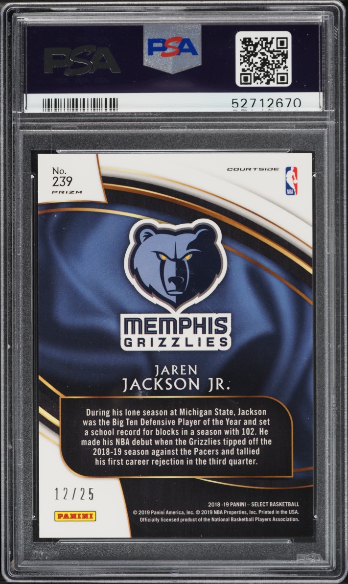 2018 Select Courtside Tie-Dye Prizm Jaren Jackson Jr. ROOKIE /25 #239 PSA 9 MINT