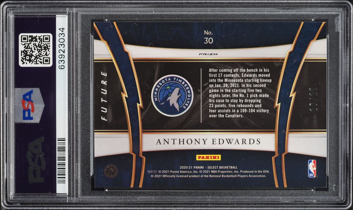 2020 Select Future Gold Prizm Anthony Edwards ROOKIE 10/10 #30 PSA 9 MINT