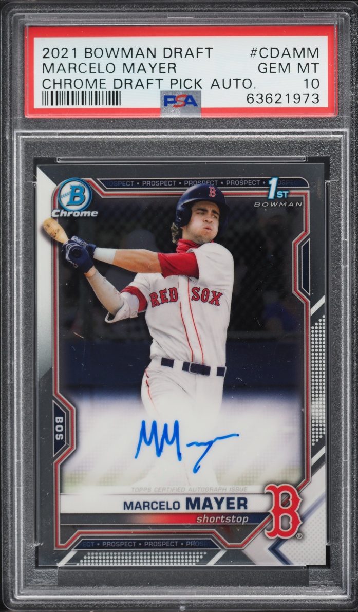2021 Bowman Chrome Draft Picks Marcelo Mayer PROSPECT AUTO #CDA-MM PSA 10 GEM MINT