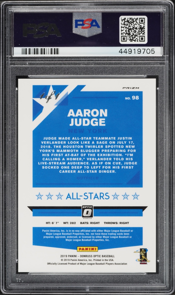 2019 Donruss Optic Gold Vinyl Aaron Judge 1/1 #98 PSA 9 MINT