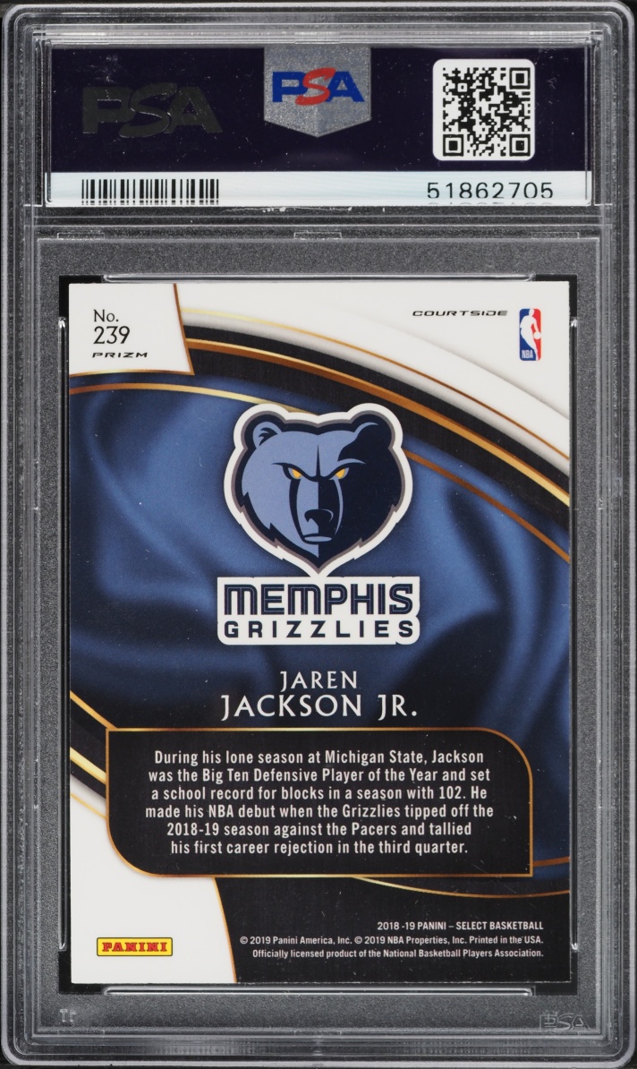 2018 Select Courtside Zebra Prizm Jaren Jackson Jr. ROOKIE #239 PSA 10 GEM MINT