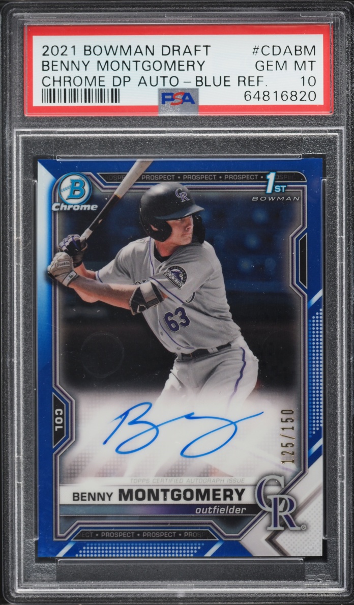 2021 Bowman Chrome Draft Blue Refractor Benny Montgomery PROSPECT AUTO /150 #CDA-BM PSA 10 GEM