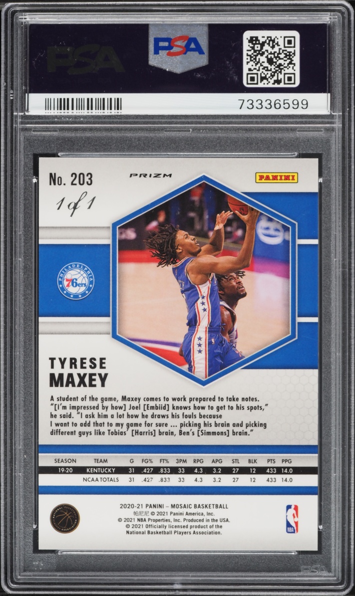 2020 Panini Mosaic Nebula Choice Tyrese Maxey ROOKIE 1/1 #203 PSA 9 MINT