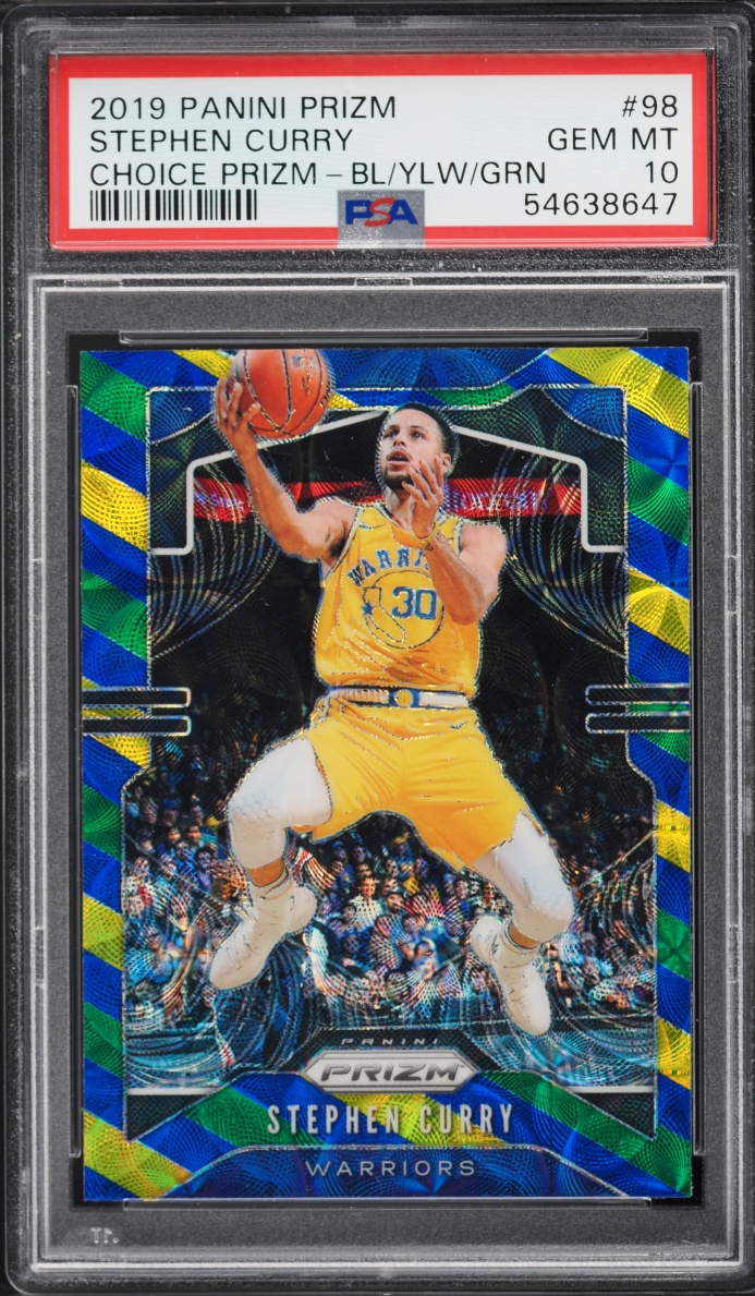 2019 Panini Prizm Choice Blue Yellow Green Stephen Curry #98 PSA 10 GEM MINT