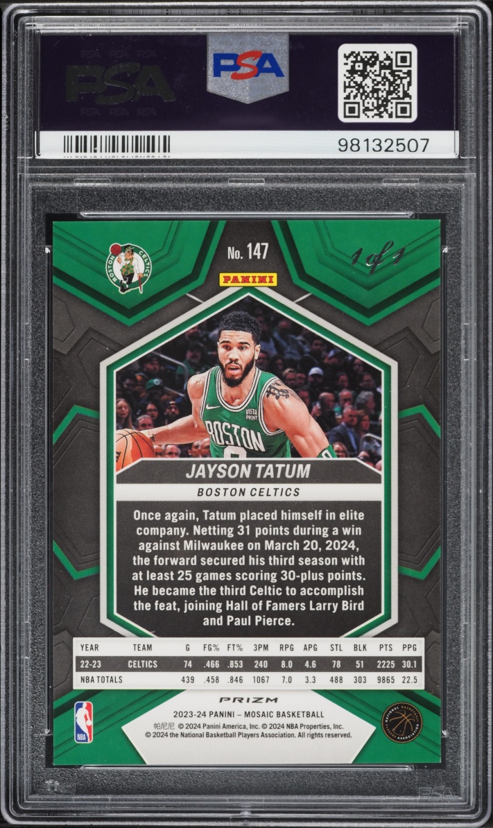2023 Panini Mosaic Nebula Choice Jayson Tatum 1/1 #147 PSA 9 MINT