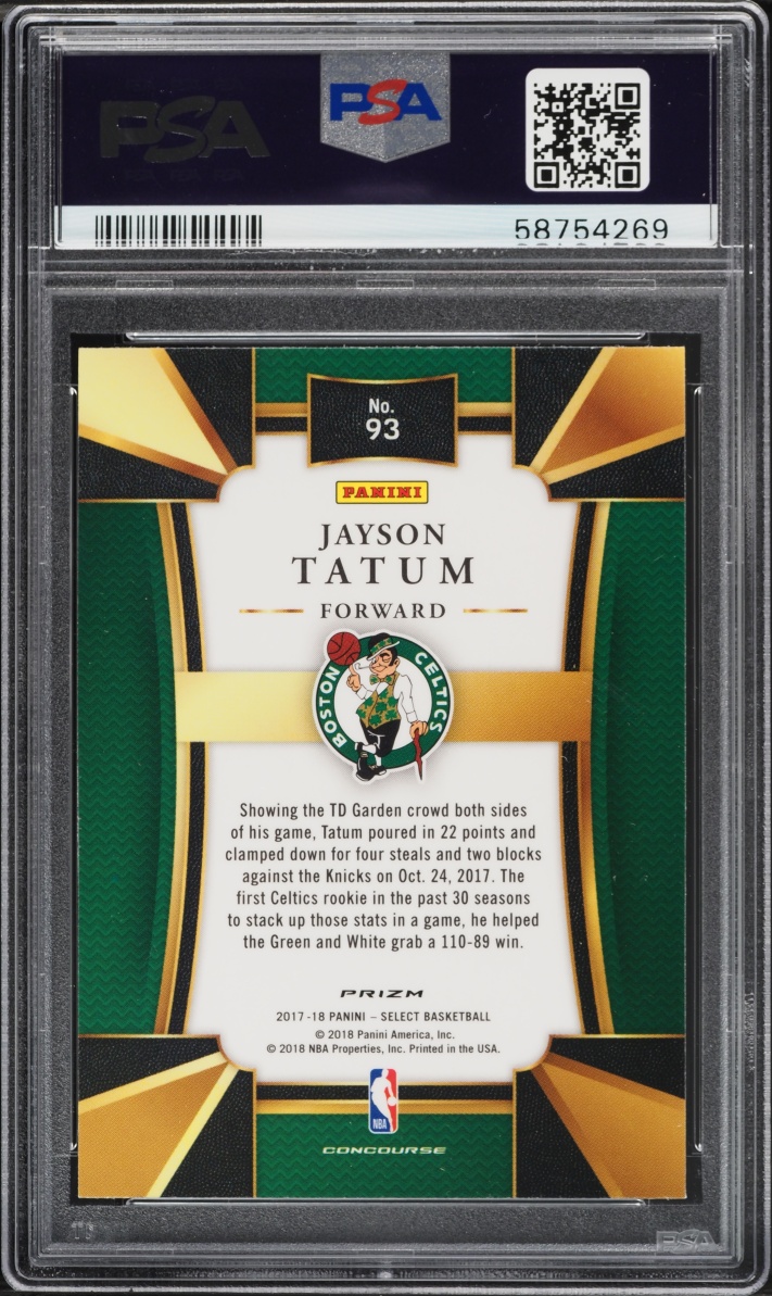 2017 Select Concourse Silver Prizm Jayson Tatum ROOKIE #93 PSA 10 GEM MINT