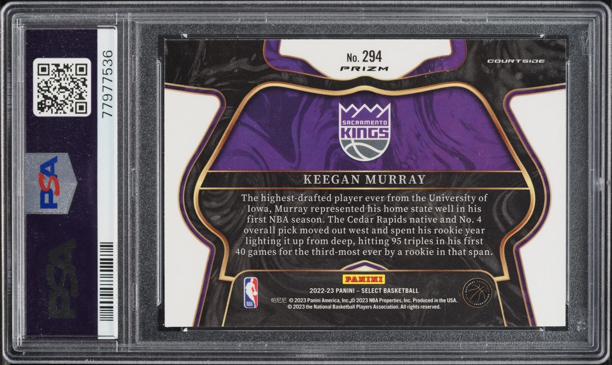 2022 Select Courtside Zebra Keegan Murray ROOKIE #294 PSA 10 GEM MINT