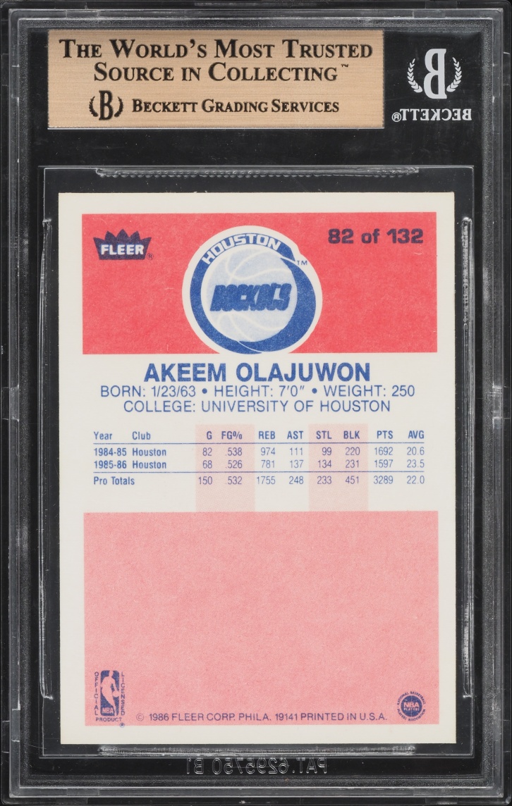1986 Fleer Basketball Hakeem Olajuwon ROOKIE #82 BGS 9.5 GEM MINT