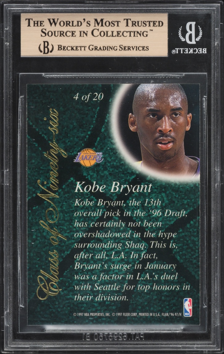 1996 Flair Showcase Class Of '96 Kobe Bryant ROOKIE #4 BGS 9.5 GEM MINT