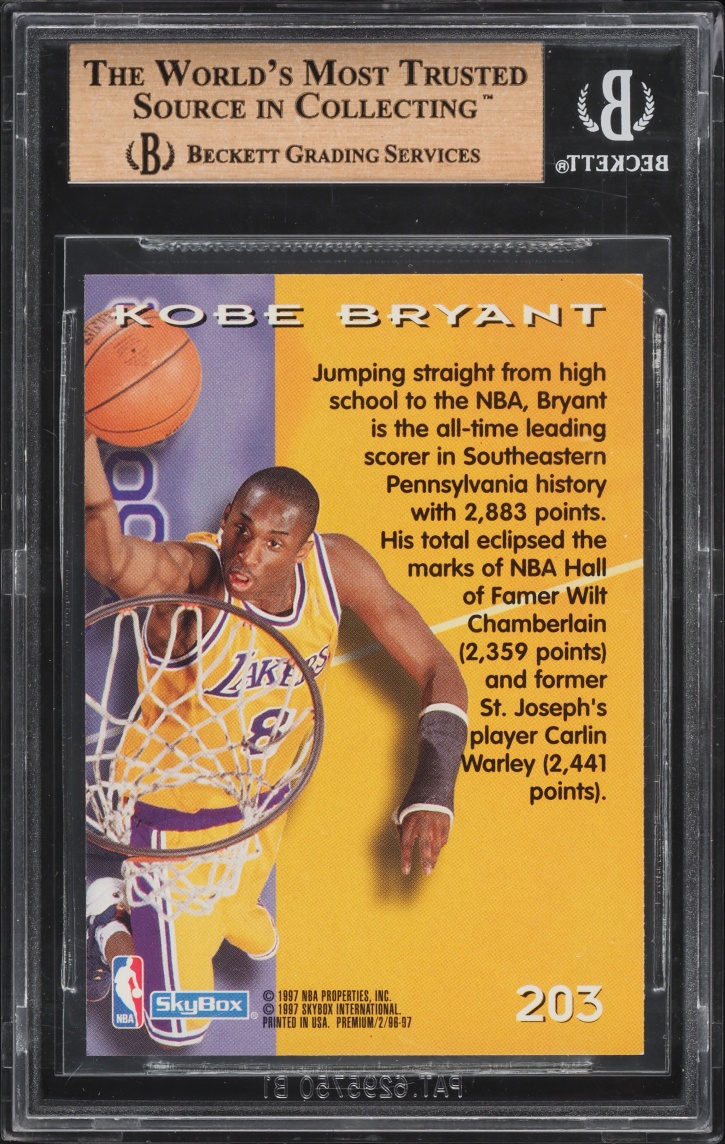 1996 Skybox Premium Kobe Bryant ROOKIE #203 BGS 9.5 GEM MINT