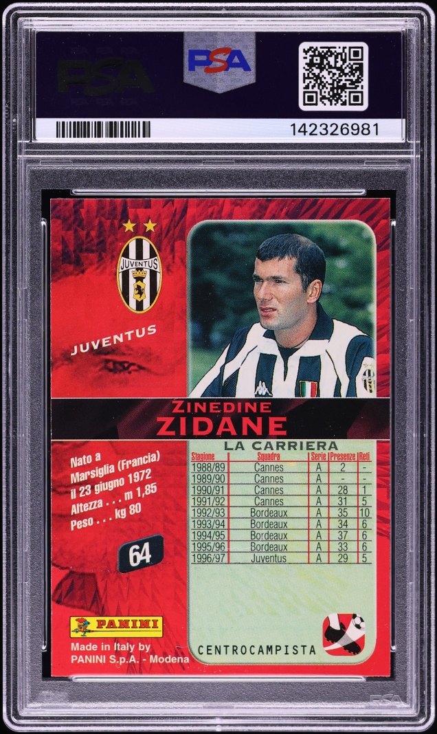 1997 Panini Calcio '98 Zinedine Zidane #64 PSA 9 MINT
