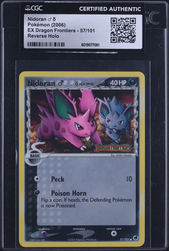 2006 Pokemon EX Dragon Frontiers Reverse Holo Nidoran #57 CGC AUTH on ...