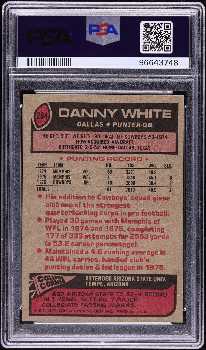 1977 Topps Football Danny White #284 PSA 6 EXMT