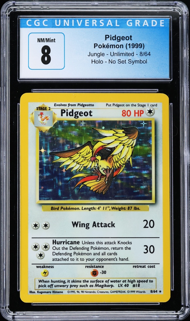 1999 Pokemon Jungle No Set Symbol Holo Pidgeot #8 CGC 8 NM-MT
