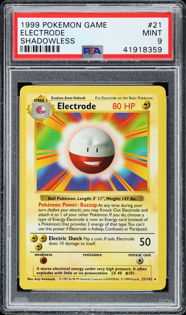 1999 Pokemon Base Set Shadowless Electrode #21 PSA 9 MINT